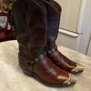 Vtg FRYE ? USA western cowboy metal tips rockabilly harness womens boots sz 6.5M